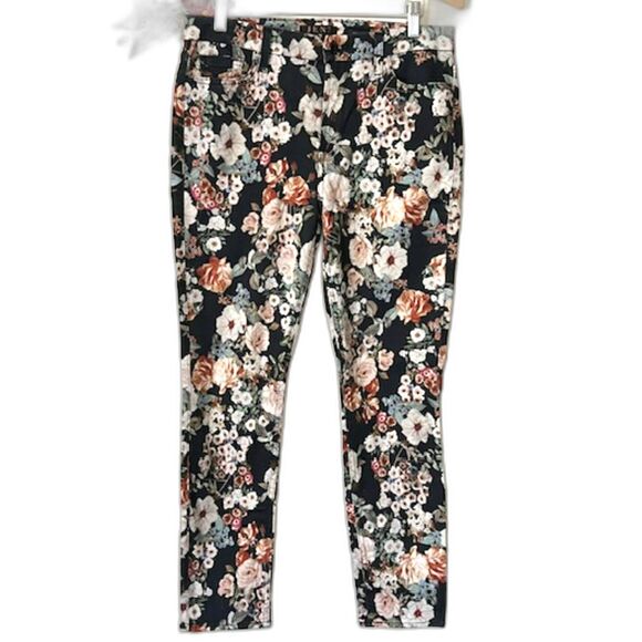 JEN 7 by 7 FOR ALL MANKIND BLACK FLORAL SKINNY ANKLE JEANS SIZE 8 - Picture 1 of 9